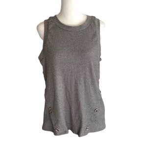 Threads 4 Thought ribbed sleeveless top. Size L. Gray.  Button embellishments.
